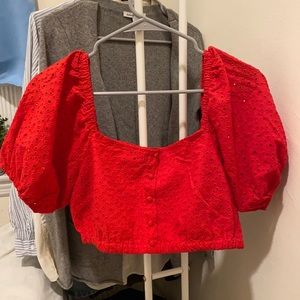 Forever 21 Red puff sleeve square neck crop top